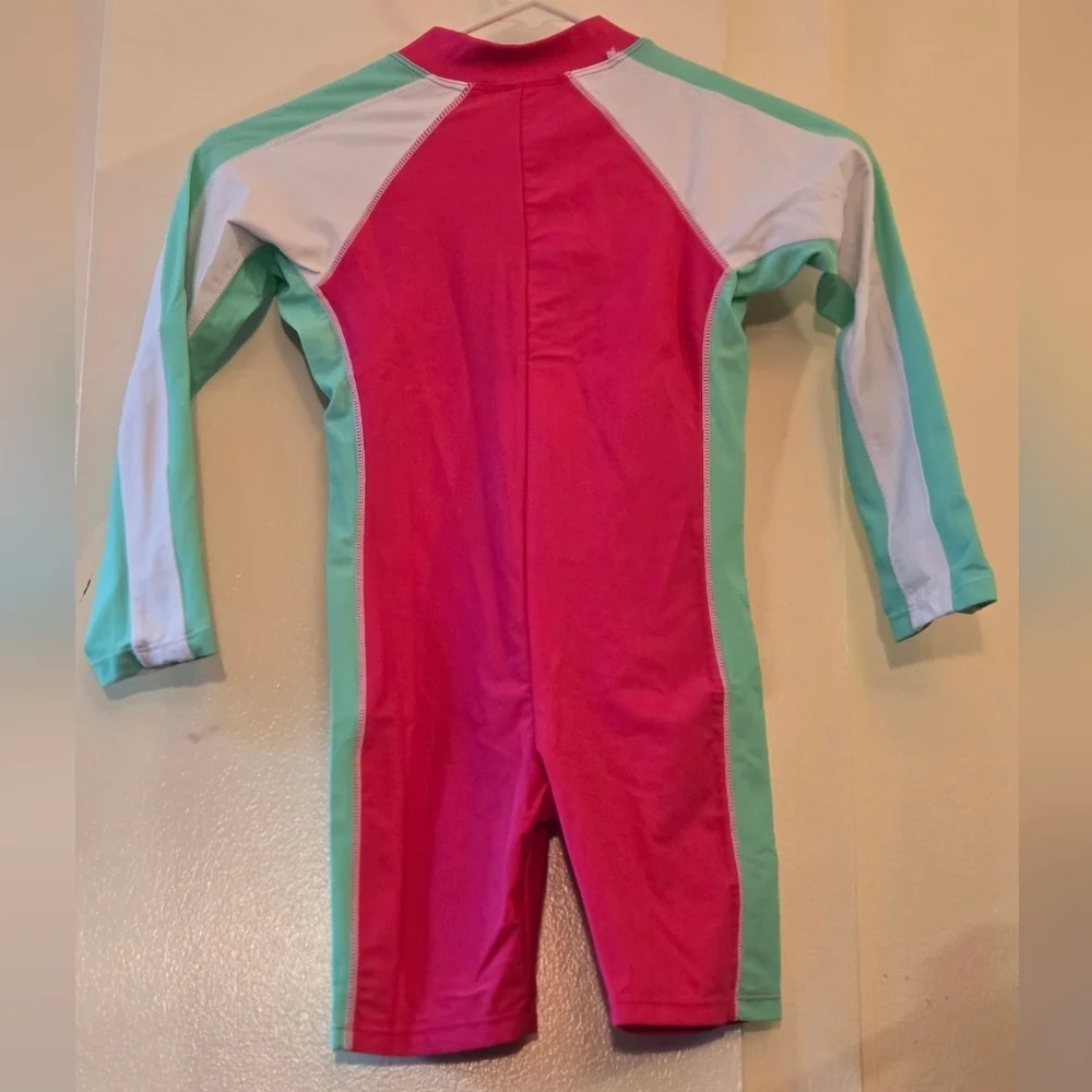 SunBusters Kids Long Sleeve Rashguard Swim Suit- Pink Green UPF50+ Size 4-5 NWT - Picture 3 of 3